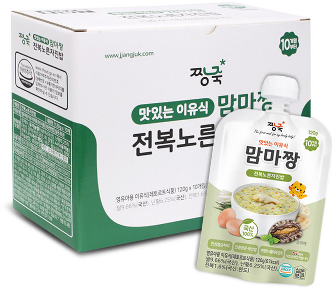 Jjangjuk 孩童副食品粥, 鮑魚蛋黃口味, 120g, 10包