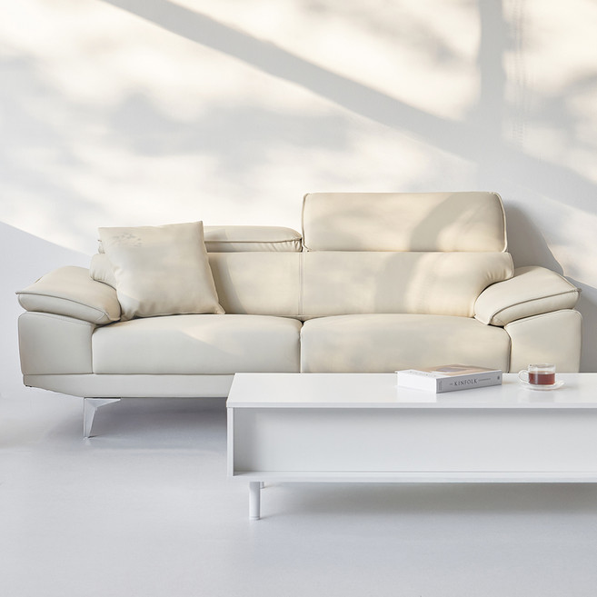 도모 로안 무빙헤드 천연 소가죽 3인용 소파 + 쿠션 2p 방문설치, 아이보리