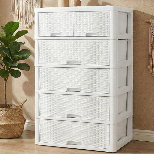 라탄 스마일 양면 서랍장, 화이트, 6개