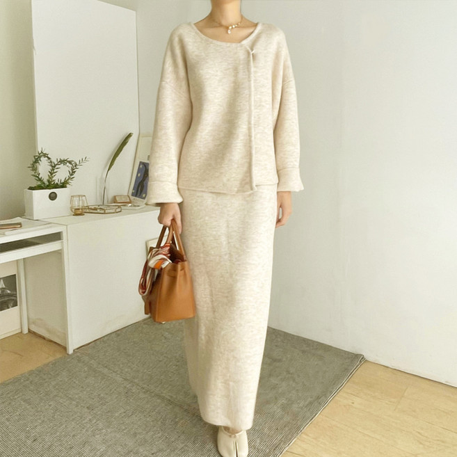 페이퍼먼츠 페페 니트 가디건 + 밴딩 스커트 세트 13261