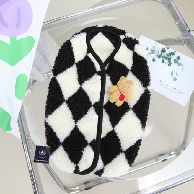 딩동펫 반려동물 체크베어 털조끼, 블랙, 1개