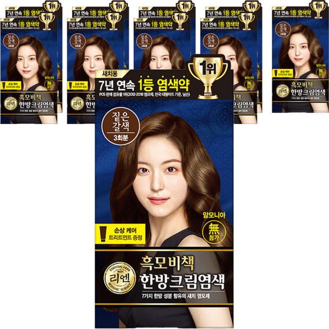 리엔 흑모비책 새치염색 크림, 짙은갈색, 10개
