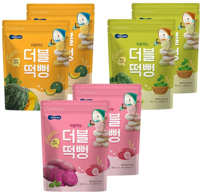 베베쿡 처음먹는 더블떡뻥 백미와 고구마 30g 2p + 시금치 30g 2p + 단호박 30g 2p, 1세트
