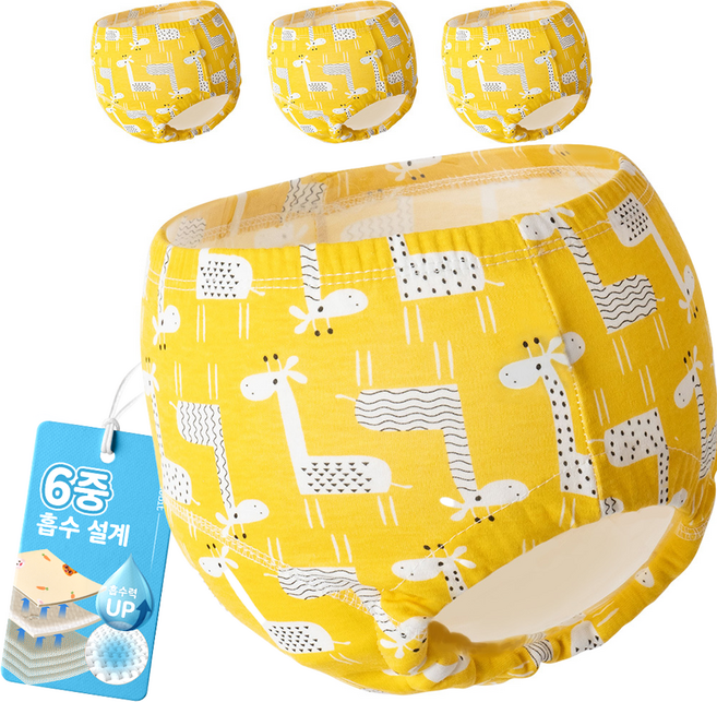아띠래빗 유아용 순면 6중 배변훈련팬티, 노랑기린, 4개