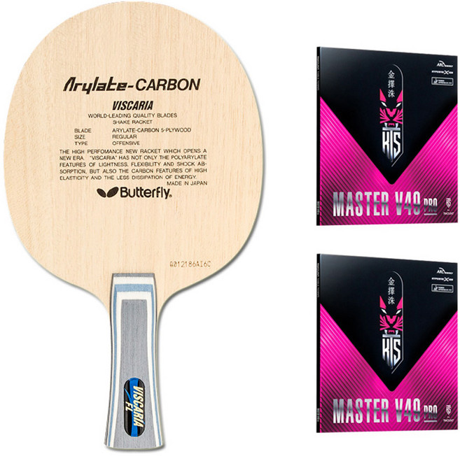 버터플라이 비스카리아 FL 탁구라켓 + 티마운트 마스터 V49 프로 러버 세트, 1세트