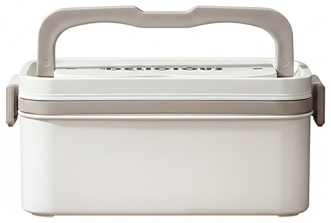 Cooksy 可微波加熱單層保溫飯盒/不銹鋼便當盒 附餐具組 19 x 9 x 9cm, 米白色, 1個