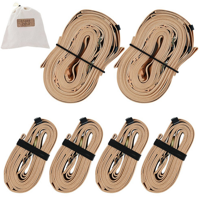 스톤콜드 캠핑타프 웨빙스트랩 메인2개 + 보조4개 + 파우치1개, 탄베이지