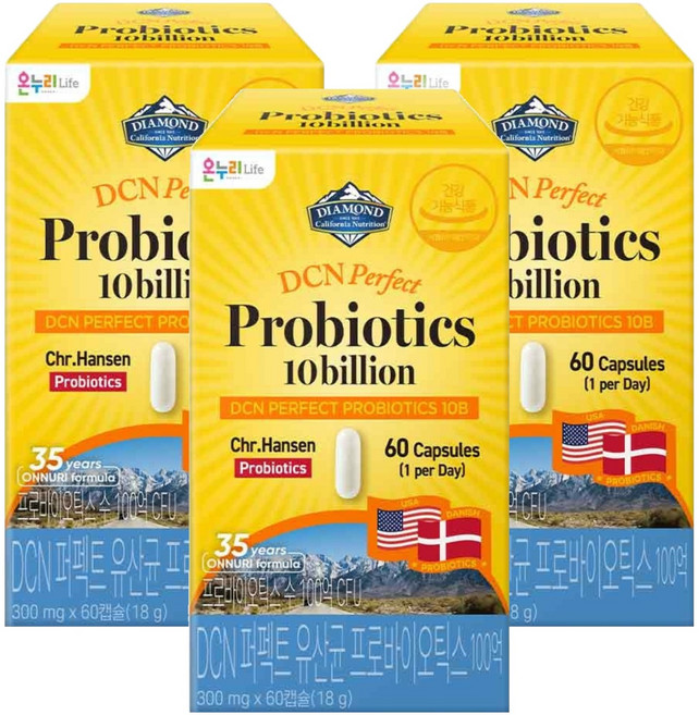 다이아몬드캘리포니아뉴트리션 DCN 퍼펙트 프로바이오틱스 100억 유산균, 3개, 60정