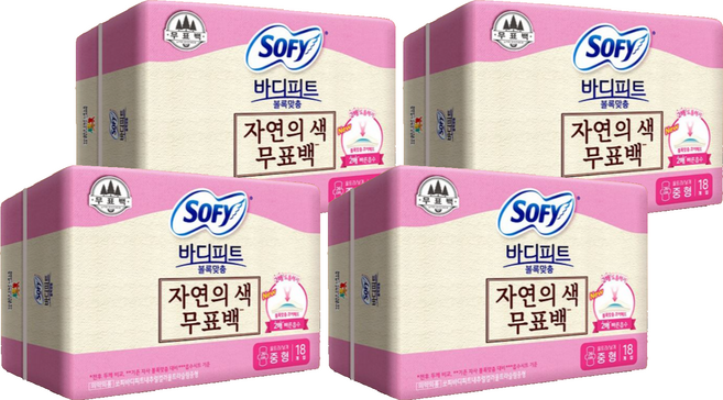 쏘피 바디피트 볼록맞춤 생리대 날개형, 중형, 18개입, 4개