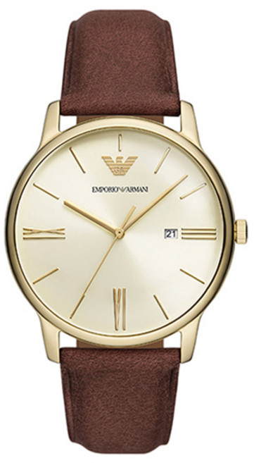 엠포리오아르마니 남성용 미니멀리스트 쿼츠 선레이 다이얼 가죽 시계 + 쇼핑백 AR11610