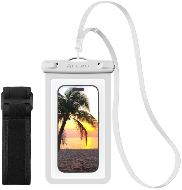 신지모루 IPX8 4중잠금 슬림 포켓 스마트폰 방수팩 + 넥스트랩 + 암밴드, 화이트, 1세트