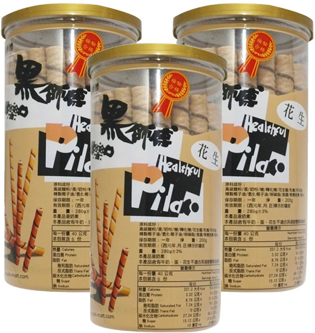 Healthful 黑師傅 捲心酥 花生口味, 200g, 3罐