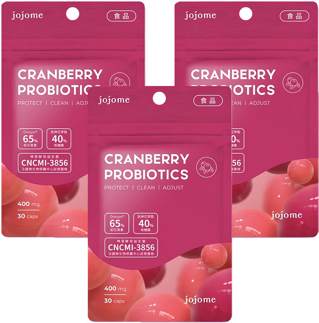 jojome 法國蔓越莓益菌膠囊, 30顆, 400mg, 3包
