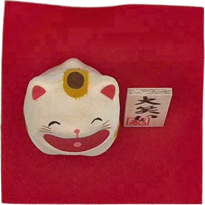 RYUKODO 龍虎堂 開運達摩和紙擺飾, 虎紋貓咪款 白色 + 紅色