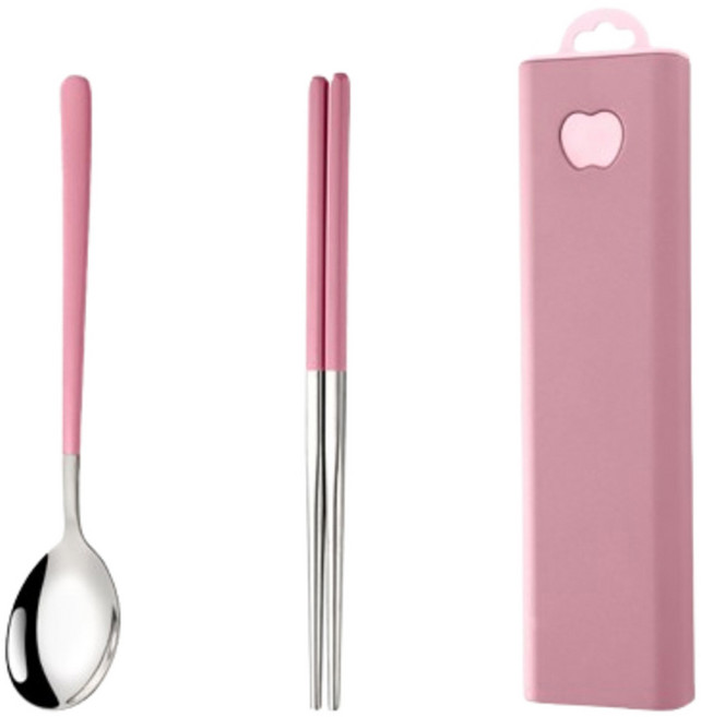 마이민 깔끔한 스텐수저세트, 핑크, 숟가락 + 젓가락 + 케이스, 1개