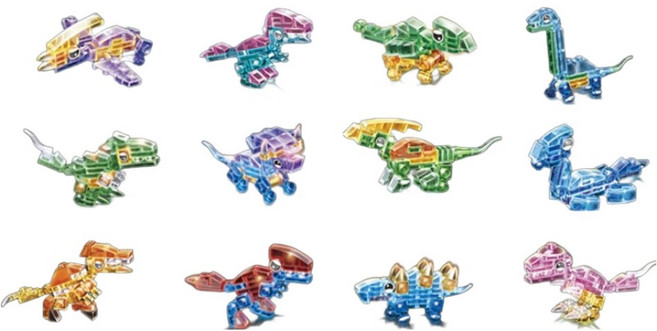 아이끌레 디노 미니 피규어 호환 블록 12종 세트 투명공룡, 혼합색상, 1세트