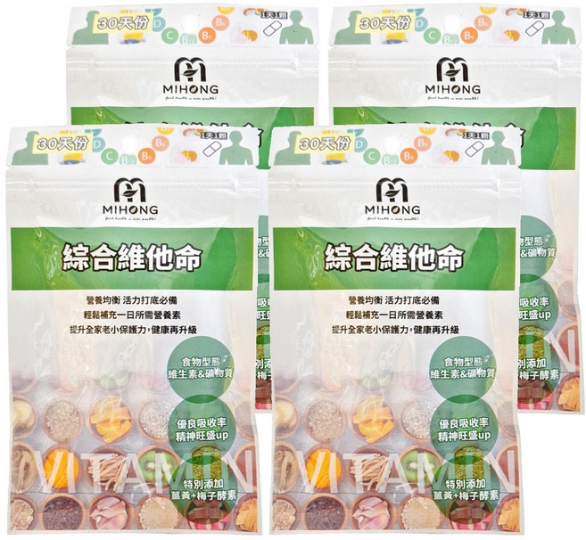 MIHONG 米鴻生醫 綜合維他命, 30顆, 500mg, 4包