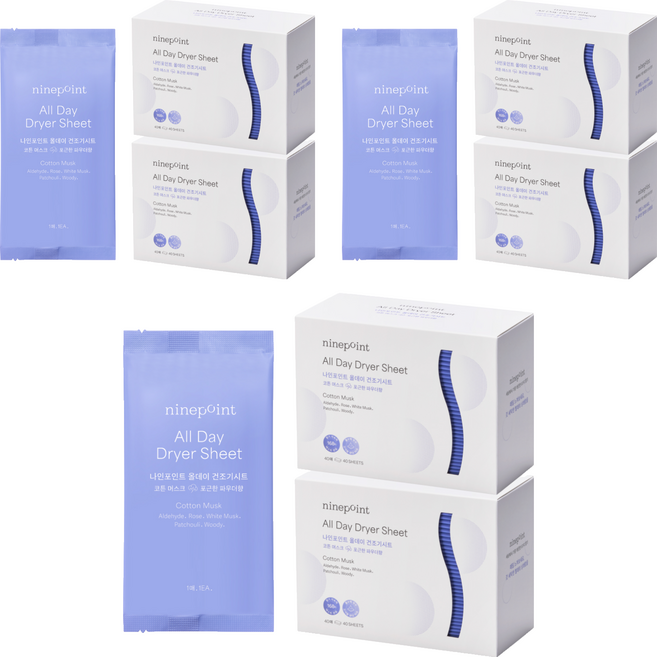나인포인트 올데이 건조기 시트 섬유유연제 코튼 머스크 본품, 40매, 6개