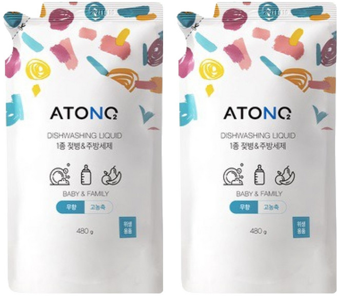 아토앤오투 1종 젖병 & 주방세제 리필 무향, 480g, 2개