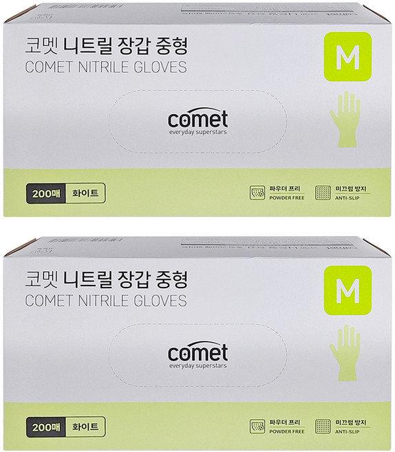 comet 合成橡膠手套 200個, M, 白色, 2盒