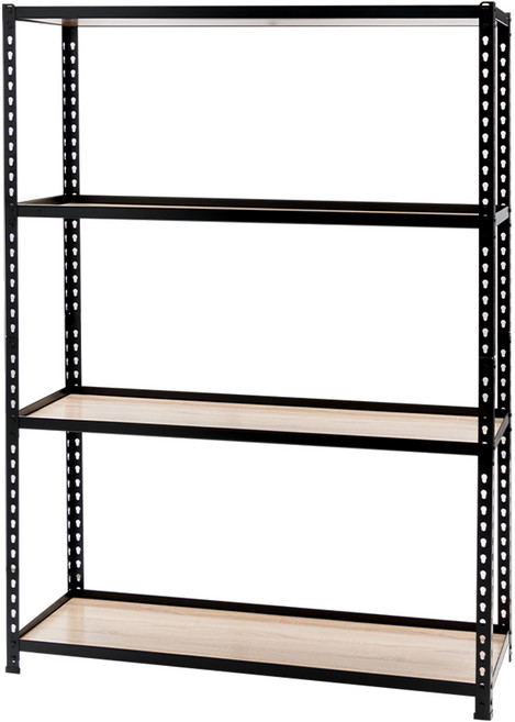 AMOS 亞摩斯 四層免螺絲角鋼木板貨架 WTA031BK, 黑色, 4層