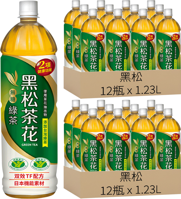 黑松 茶花 無糖綠茶, 1.23L, 24瓶