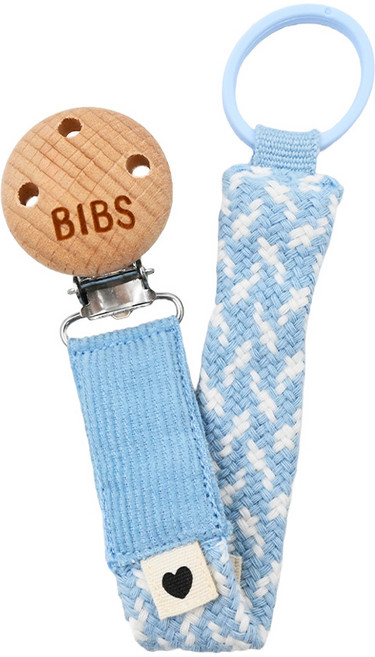 BIBS 有機棉奶嘴鏈 100%不含塑化劑等有害物質 GOTS認證有機棉編織而成 適用於大部分安撫奶嘴, 寶貝藍, 1條