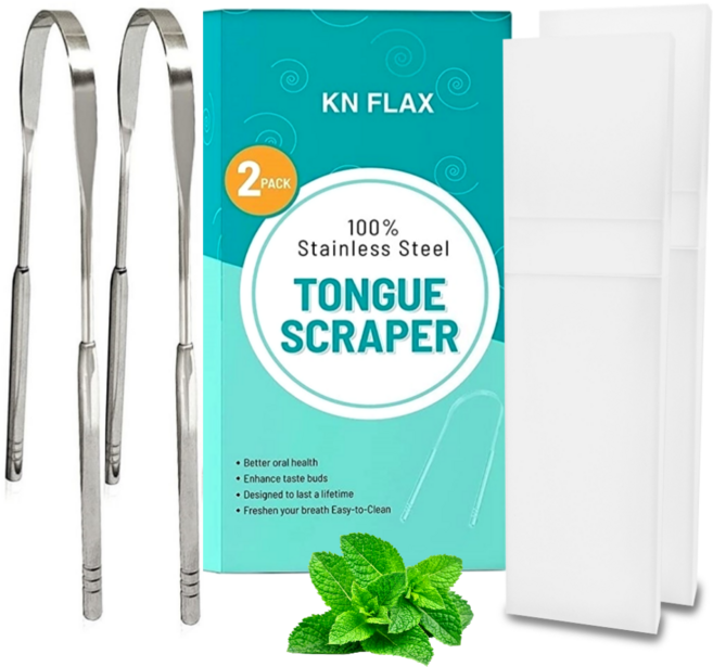 KNFLAX 스테인레스 백태 제거 혀클리너 2p + 케이스 2p 세트, 1세트