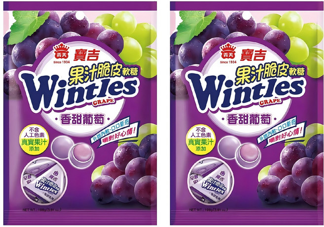 義美 果汁脆皮軟糖 葡萄, 108g, 2包