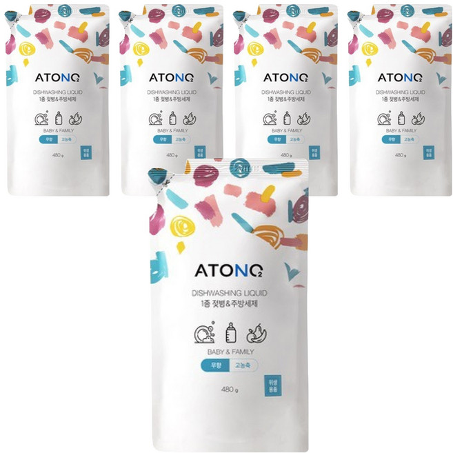 아토앤오투 1종 젖병 & 주방세제 리필 무향, 480g, 5개