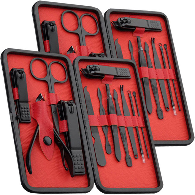 정원전산 손톱깎이 12종 세트 JWN-12B, 블랙, 2세트