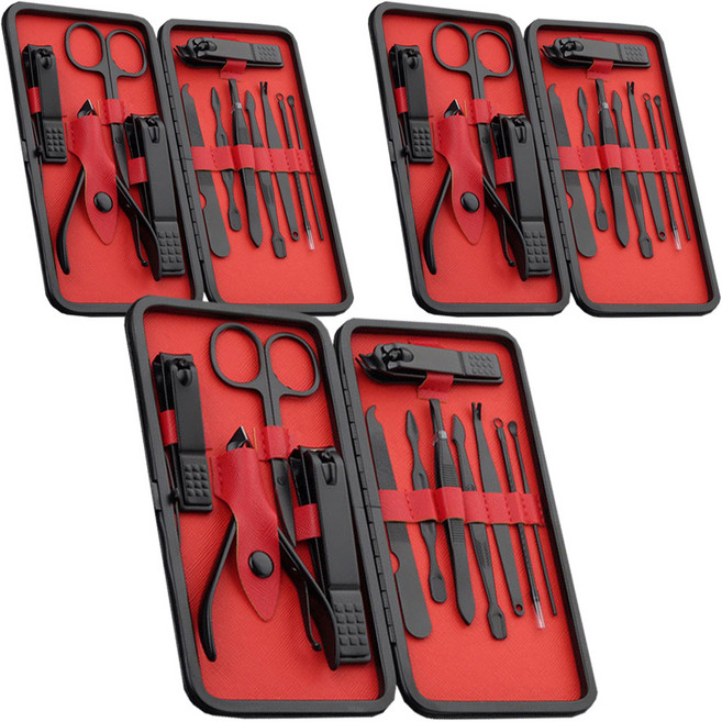 정원전산 손톱깎이 12종 세트 JWN-12B, 블랙, 3세트