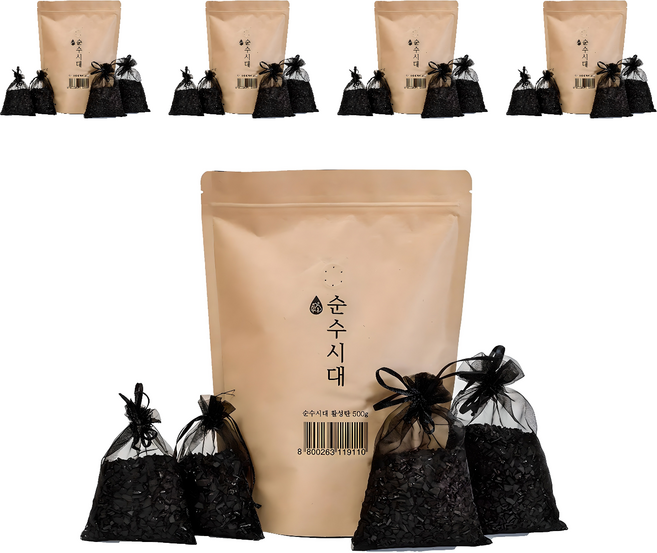 순수시대 활성탄 실내 탈취제 본품 + 망사주머니 4개, 500g, 5세트