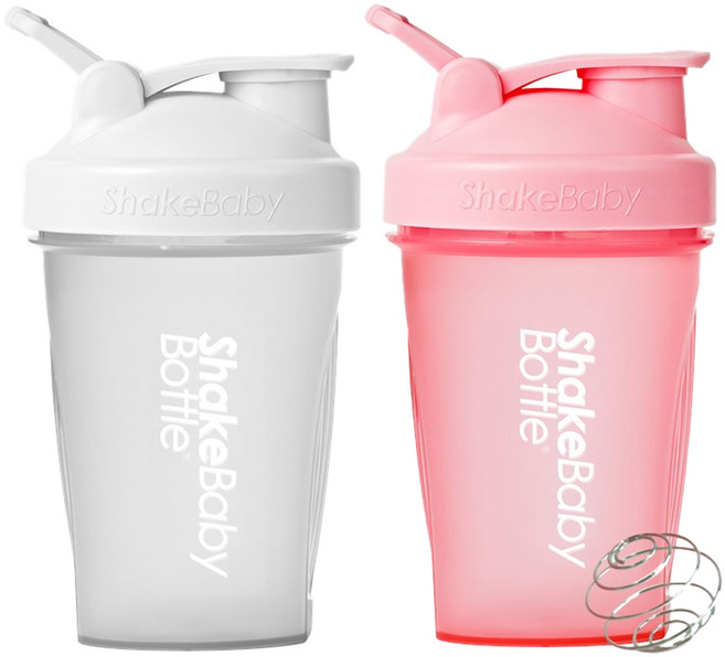 쉐이크베이비 보틀 쉐이커 2종 세트, 화이트 + 핑크, 600ml, 2개