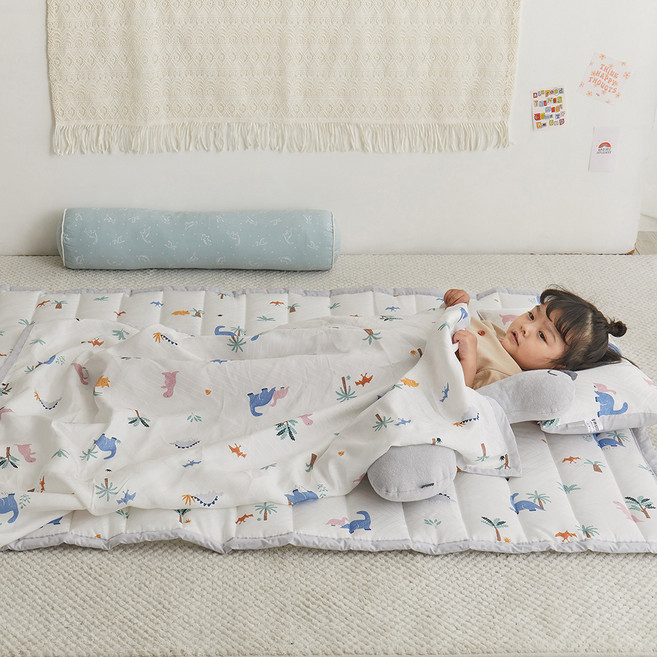 쉬즈홈 국내제조 인견 유아 여름이불 + 베개커버 + 베개솜 세트, 다이노 블루