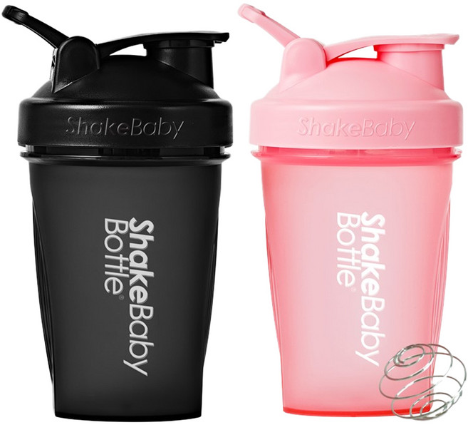 쉐이크베이비 보틀 쉐이커 2종 세트, 블랙 + 핑크, 600ml, 2개