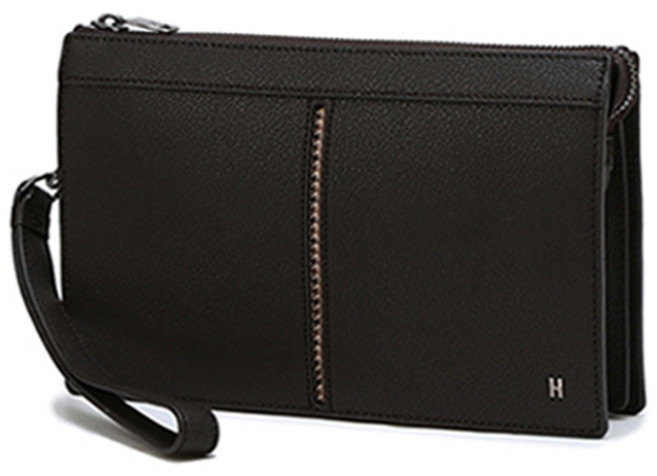 헤지스 하운드투스 체크장식 가죽 그립백