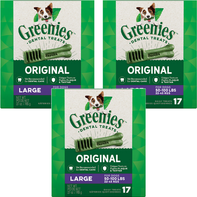 Greenies 健綠 潔牙骨 大型犬 22~45kg專用, 原味, 27oz, 3盒