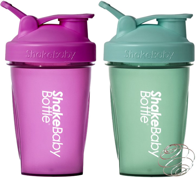 쉐이크베이비 보틀 쉐이커 2종 세트, 퍼플 + 그린, 600ml, 2개