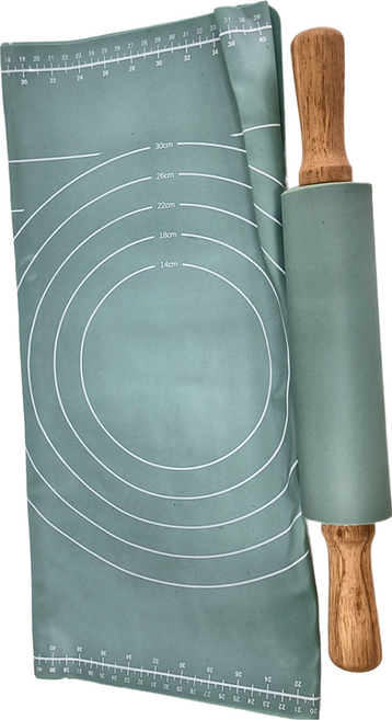 ROYALLIN 蘿林嚴選 硅膠莫蘭迪色烘培揉麵墊 + 桿麵棍 綠色 570g, 1組