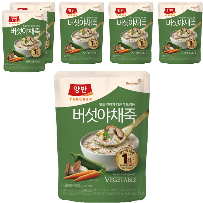 양반 버섯 야채죽, 420g, 6개