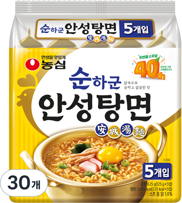 농심 순하군 안성탕면 125g, 30개