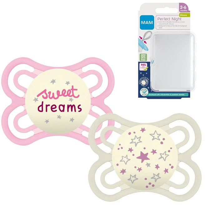 맘베이비 퍼펙트나이트 실리콘 쪽쪽이 2p+간편세척 케이스 핑크 아이보리, 2-6개월, 1세트 - 쿠팡