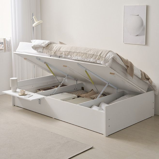 파로마 플루어 리프트업 수납침대 프레임 + 미니 협탁 세트 방문설치, 화이트