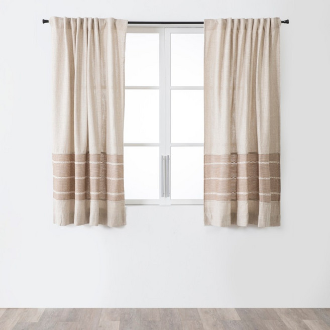 HOLA 和樂家居 拼接緹花半腰窗簾 2.4kg, 彌月咖, 1個