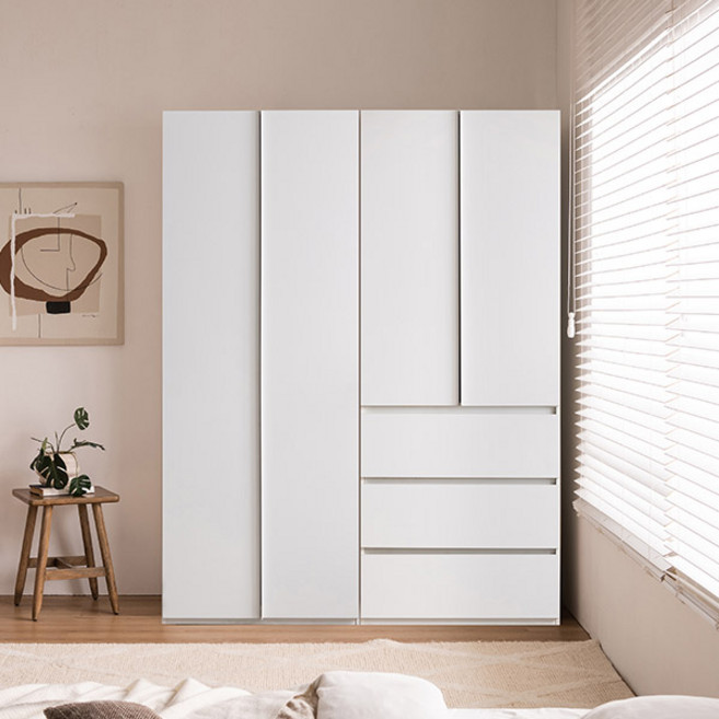삼익가구 국내 제조 리뉴 키높은 800 A타입 + 800 3단 서랍형 옷장 방문설치, 화이트