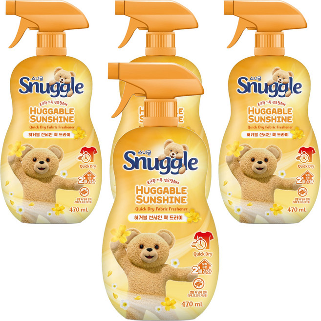 스너글 허거블 선샤인 퀵 드라이 섬유탈취제 본품, 470ml, 4개
