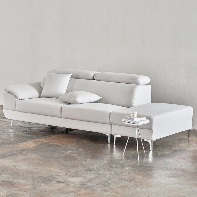 도모디자인 안토니아 플러스 무빙헤드 패브릭 3인용 소파 우형 + 쿠션 2p + 스툴 세트 방문설치, 라이트그레이