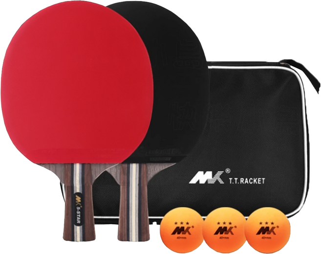 MK 5星 2球拍 + 3顆球 + 1球拍包套裝 533g 2支, 1組