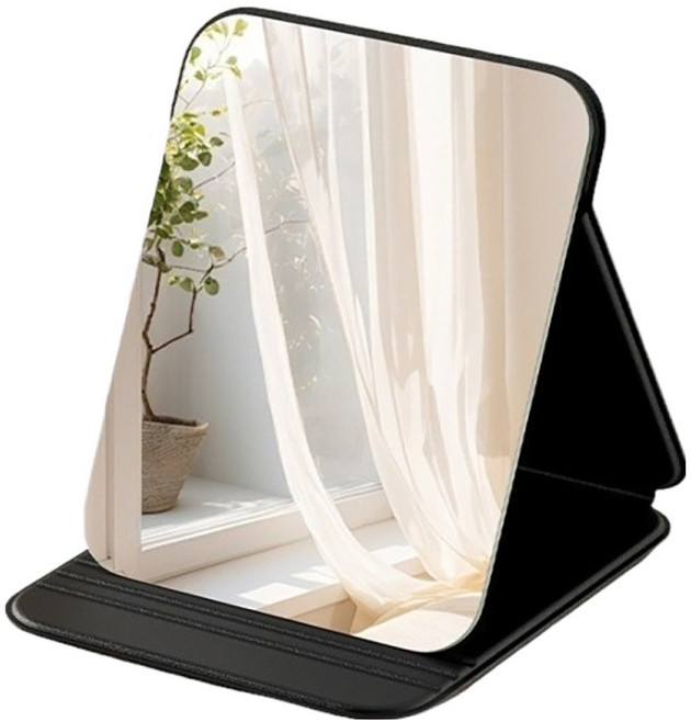 세레보 접이식 휴대용 라운드 탁상거울 대형, 검정